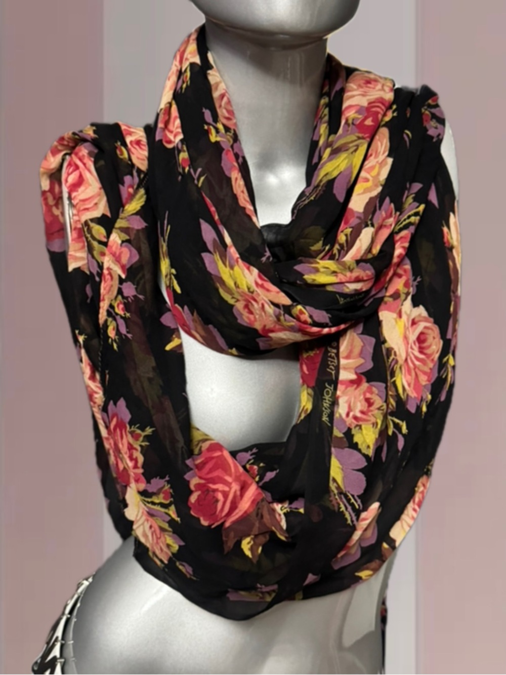 Betsey Johnson Y2K vintage lightweight sheer floral scarf